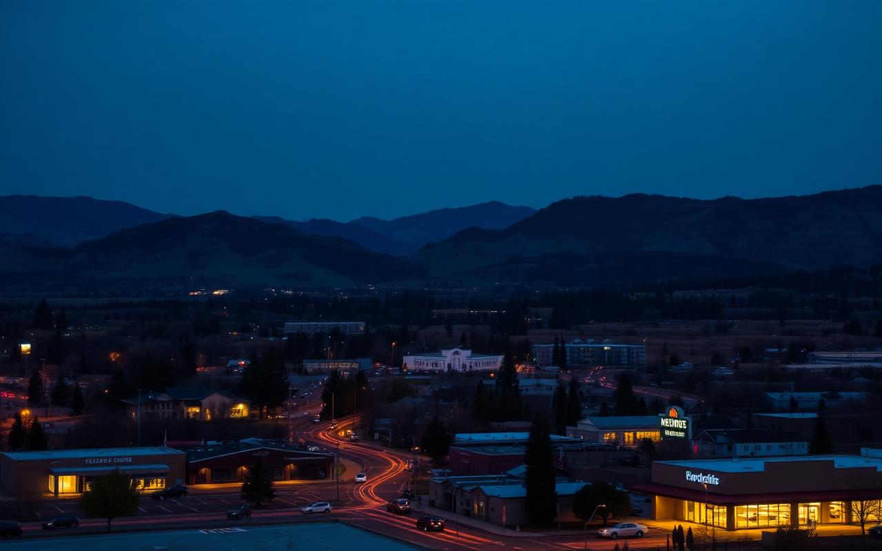 Medford Oregon and the Rogue Valley at dusk